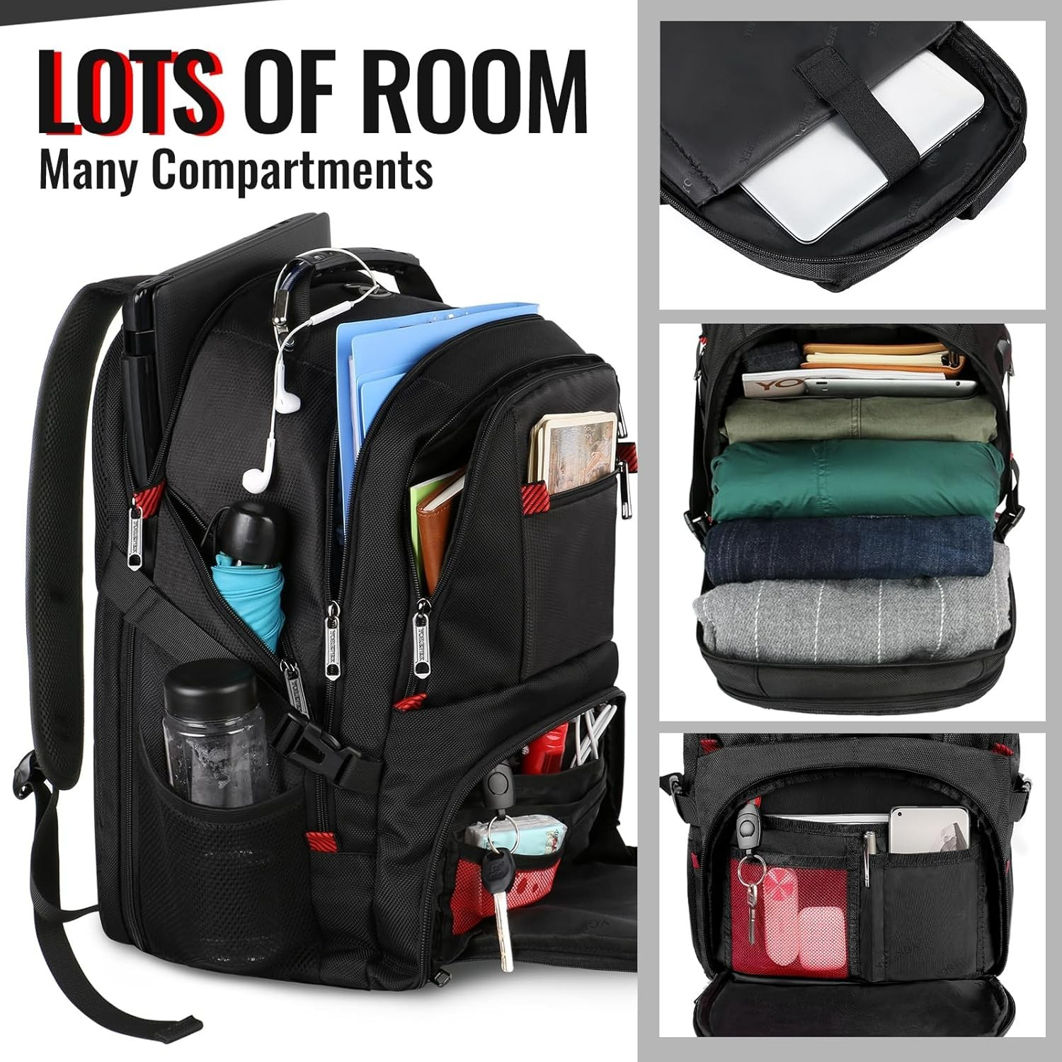 Extra Large 17″ Laptop Backpack Travel Work Bag Water Resistant Black Mens