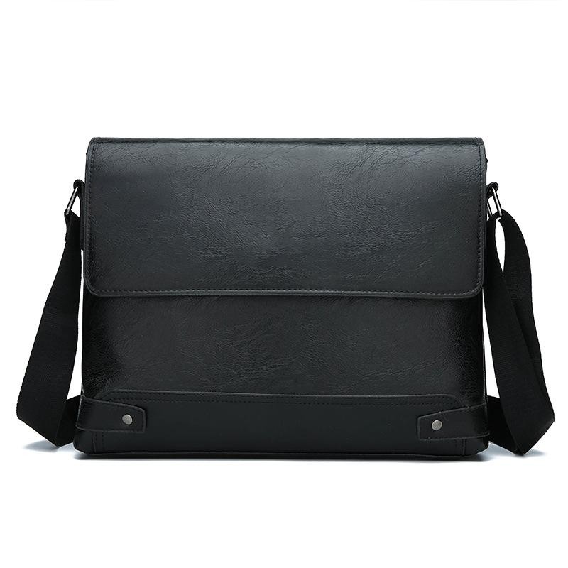 Men’s Solid Color Retro Pu Leather Shoulder Bag, Casual Business Messenger Bag