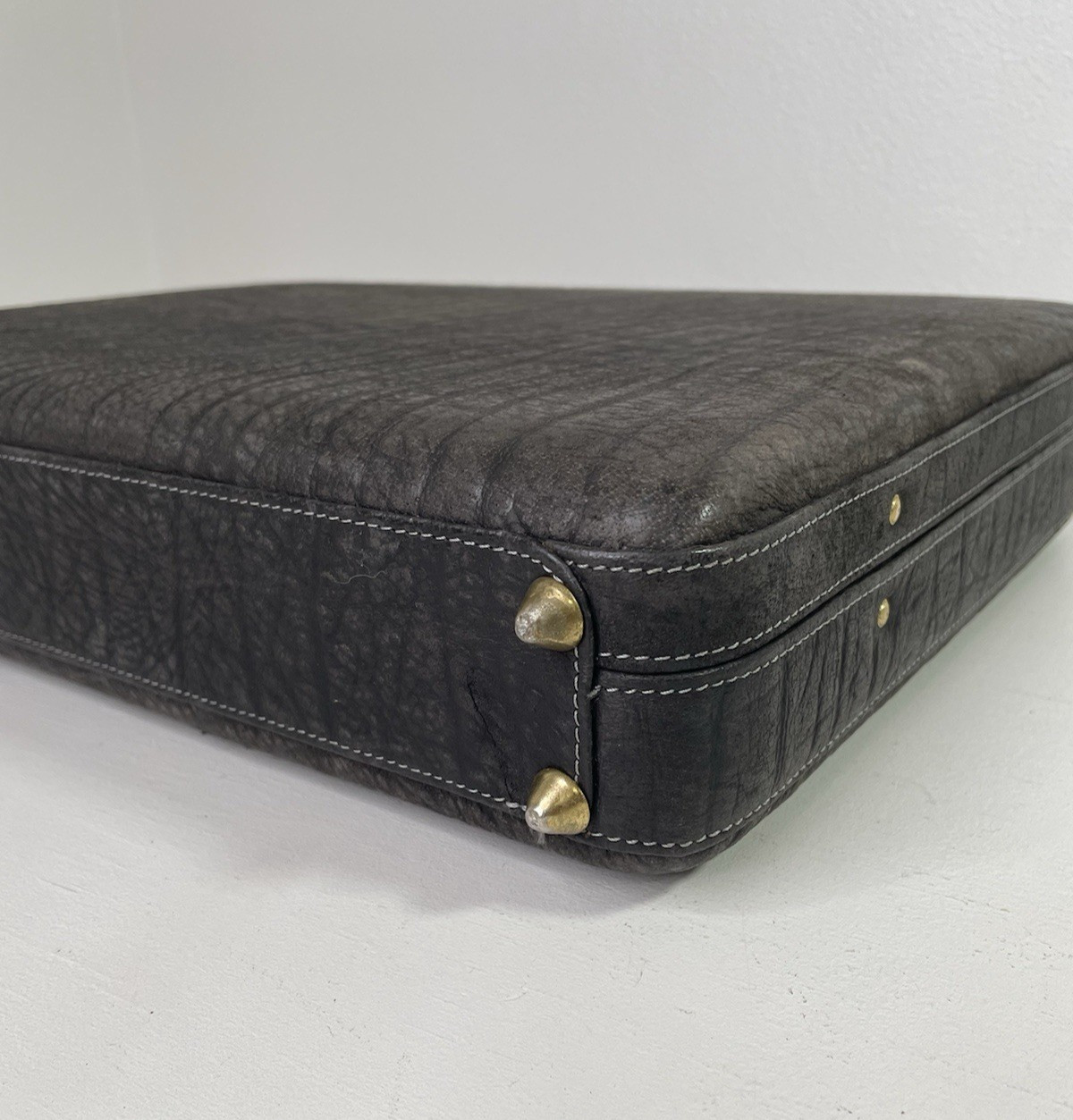 Ricardo Pebbled Leather Briefcase Dark Gray Suede Work Organizer See Description