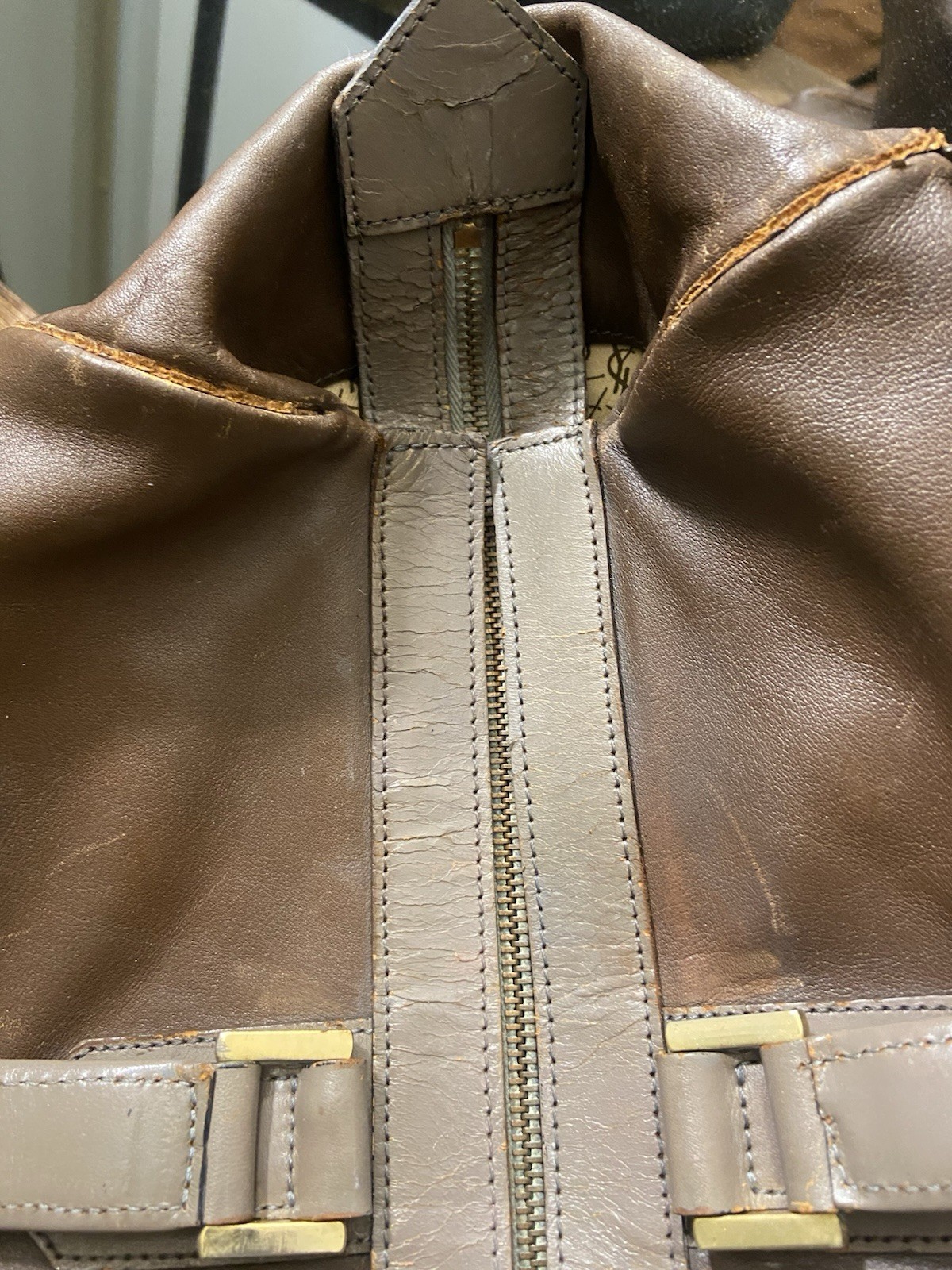Thrashed YSL Saint Laurent Small Leather Boston Duffle Travel Bag, Poor Cond