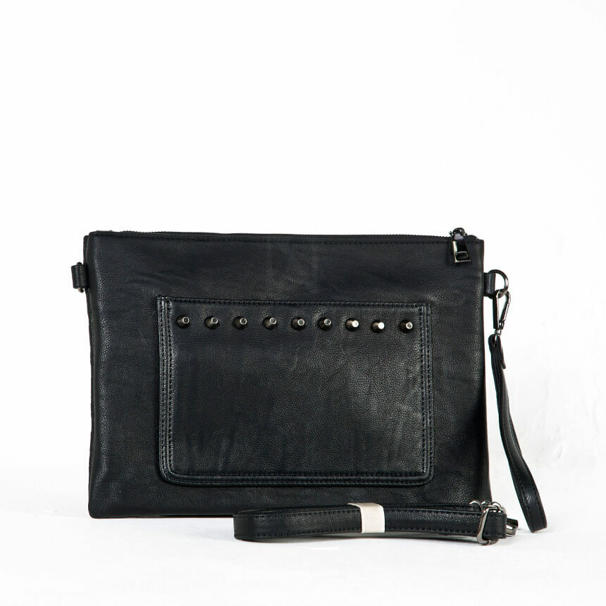 NewStylish Crystal skull studded leather clutch bag