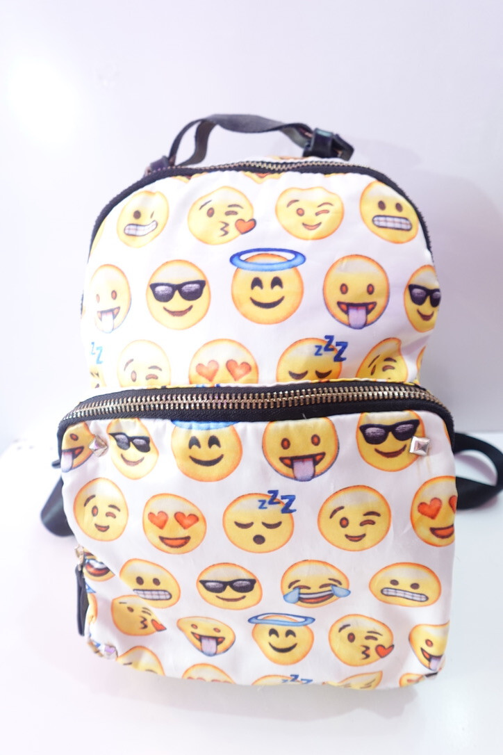 Medium Size Yellow Emoji MMS Back Pack 3 Zip Comp Black/White Stripe Lining