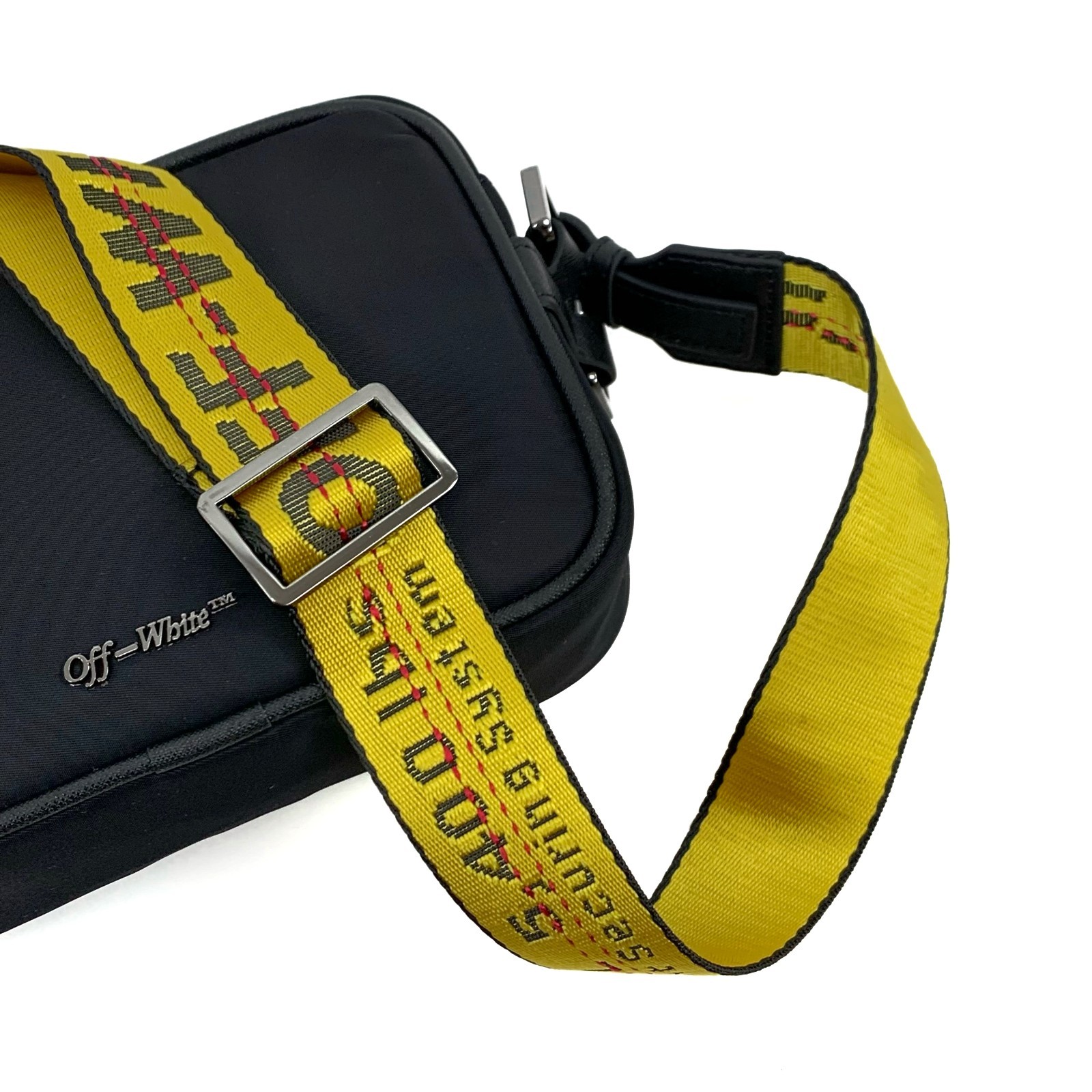 Off-White Small Logo Print Nylon Zipped Messenger Crossbody Bag Black