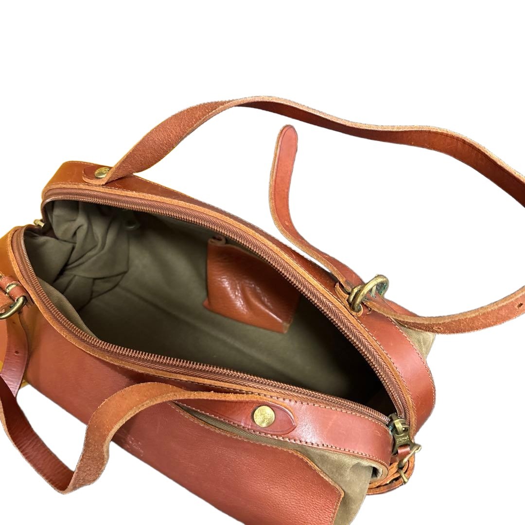 IL BISONTE Leather Canvas Candy Bag Brown Khaki 17cm Depth