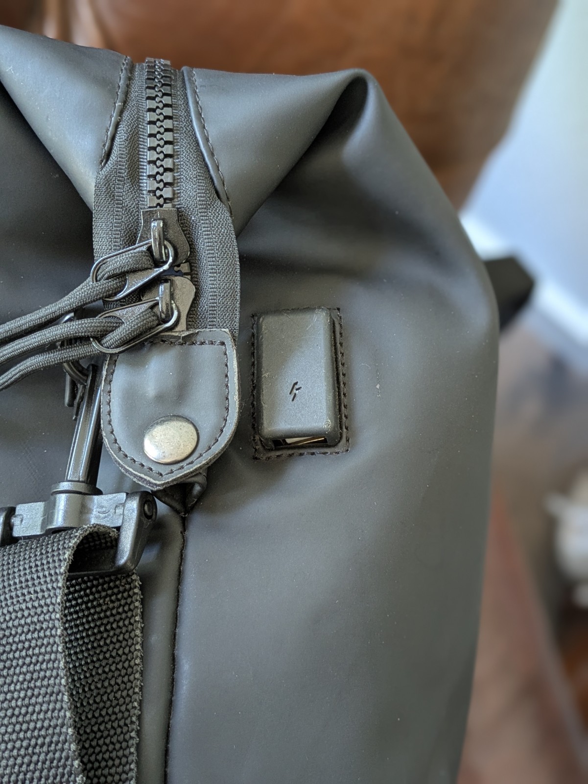 Duchamp London Rubberized Duffle Bag USB Cable Access in Black