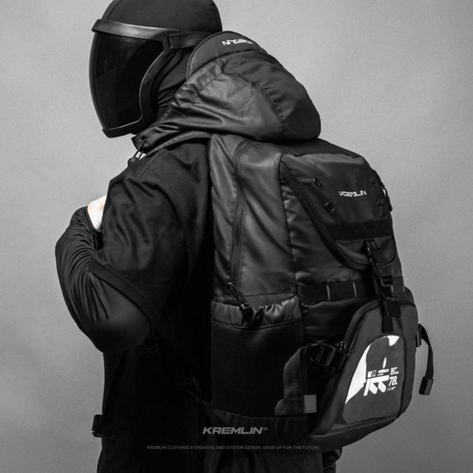 Kremlin External Black Backpack Carrier Futuristic Fullzip Backpack Crossbody