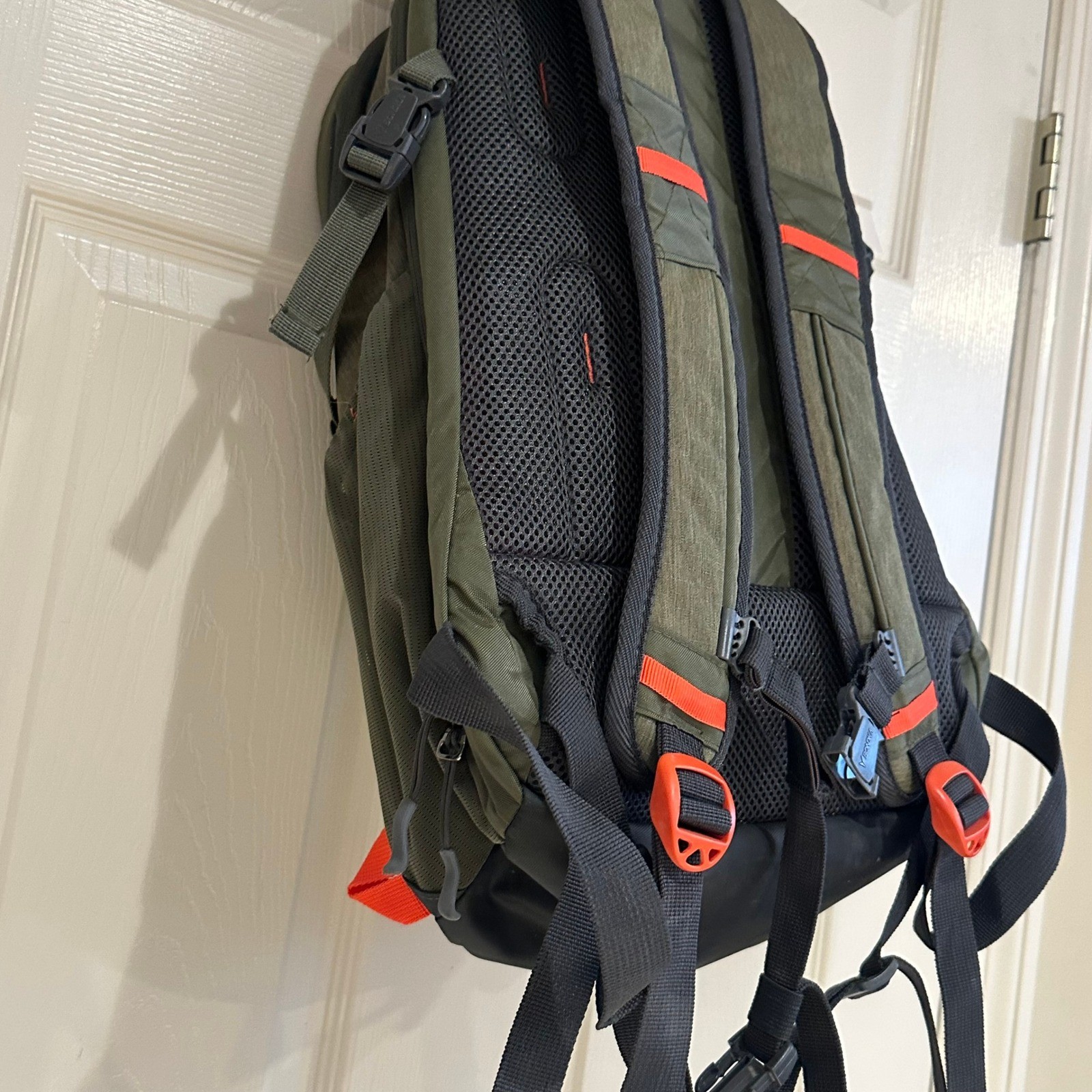 Bondka Backpack Olive Green Orange Trim Hiking Travel Commuter Daypack 17in