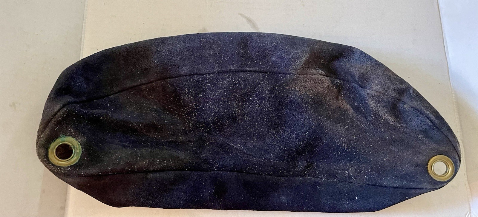 Vintage SUEDE Zippered Gear Bag Brass Zipper Distressed Western Navy 18×8” USA