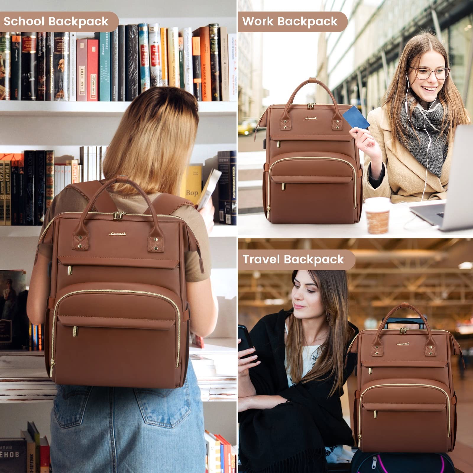 Leather Laptop Backpack for 15.6 inch,Travel Purse Nurse Teacher Carry On Bac…