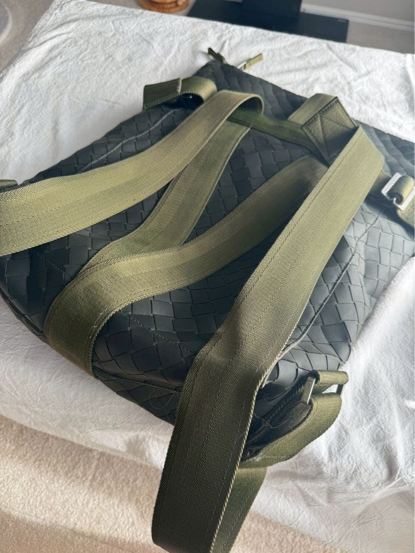 BOTTEGA VENETA Rubber Backpack, Intrecciato, Khaki, Rare, Excellent Condition