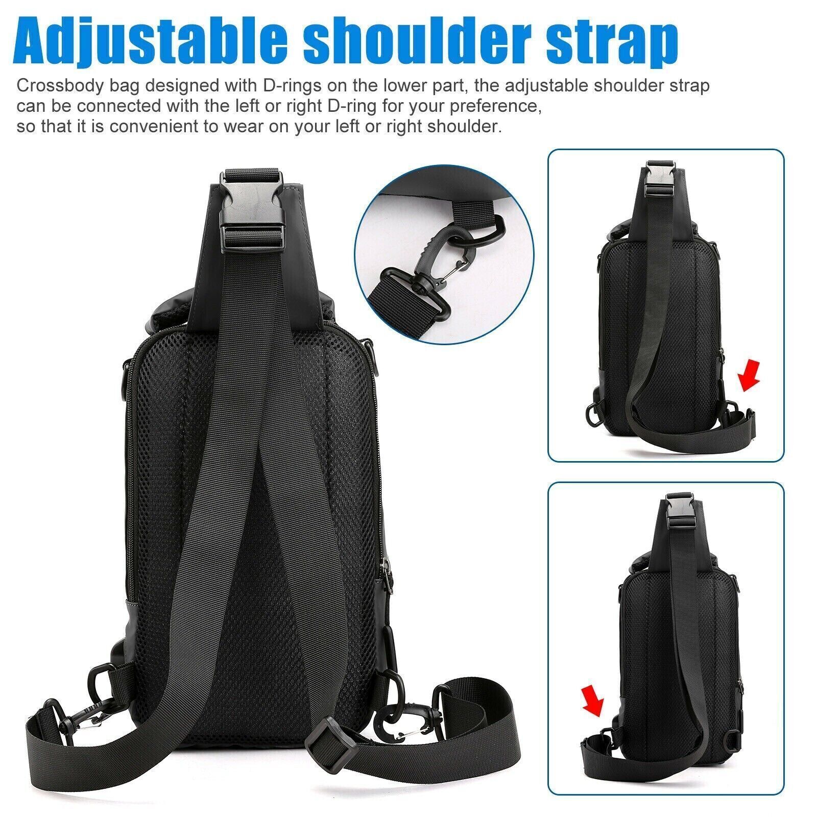 Anti-theft Chest Shoulder Messenger Backpack Men Sling Crossbody Bag USB Port US