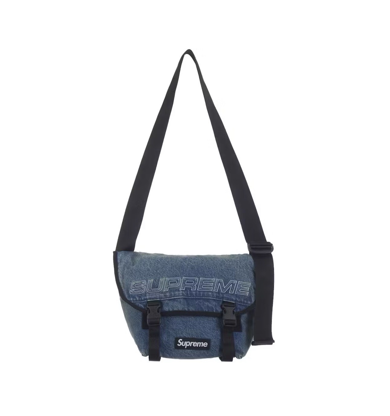 Supreme Denim Messenger Bag Washed Indigo Reflective Logo FW25 Brand New Sealed