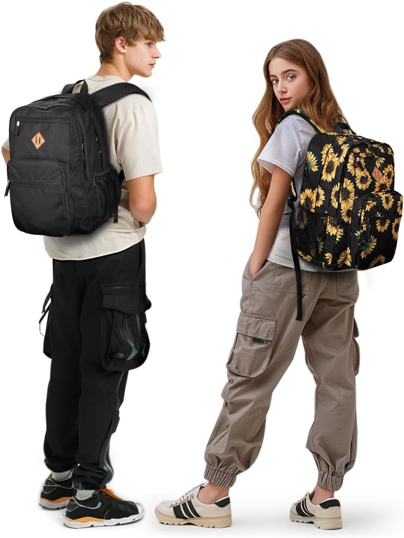 26L Water-Resistant Black Backpack for College and Travel
