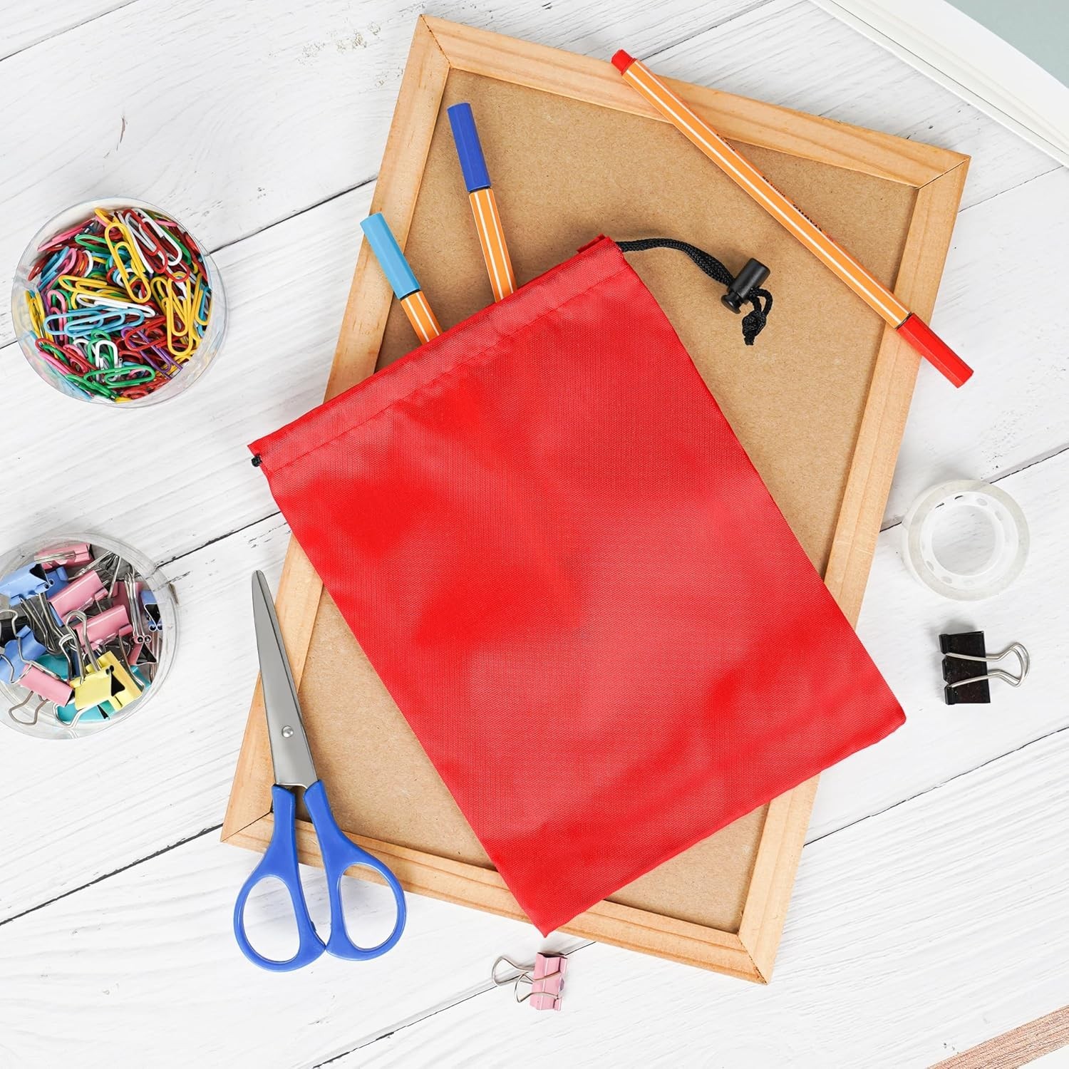 6 Set Drawstring Bag With Toggle Nylon Cinch & Ditty Pouch Red 7 X 9 Inch