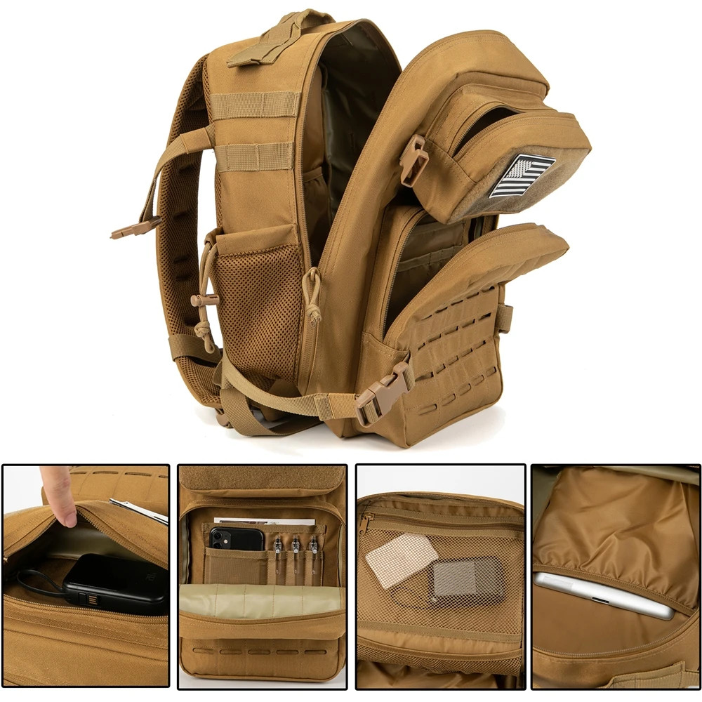 25L Tactical MOLLE Soft Outdoor Polyester Backpack With Bottle Holder