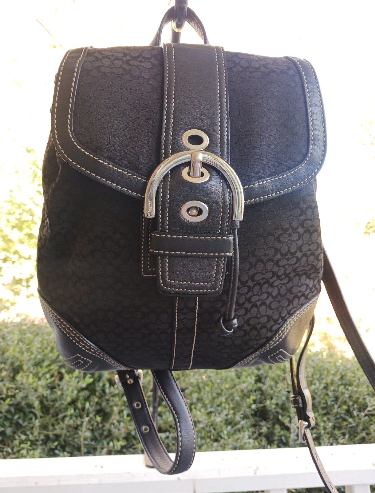 Coach 9764 SMALL Vintage Soho Black Signature C Canvas Backpack w/Leather Trim