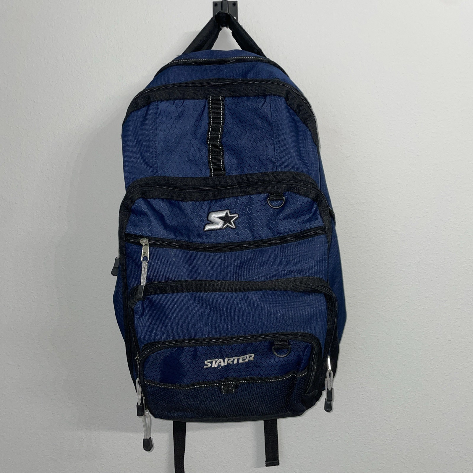 Vtg Starter Brand Backpack 5-Pocket Urban Traveler LARGE BLACK BLUE