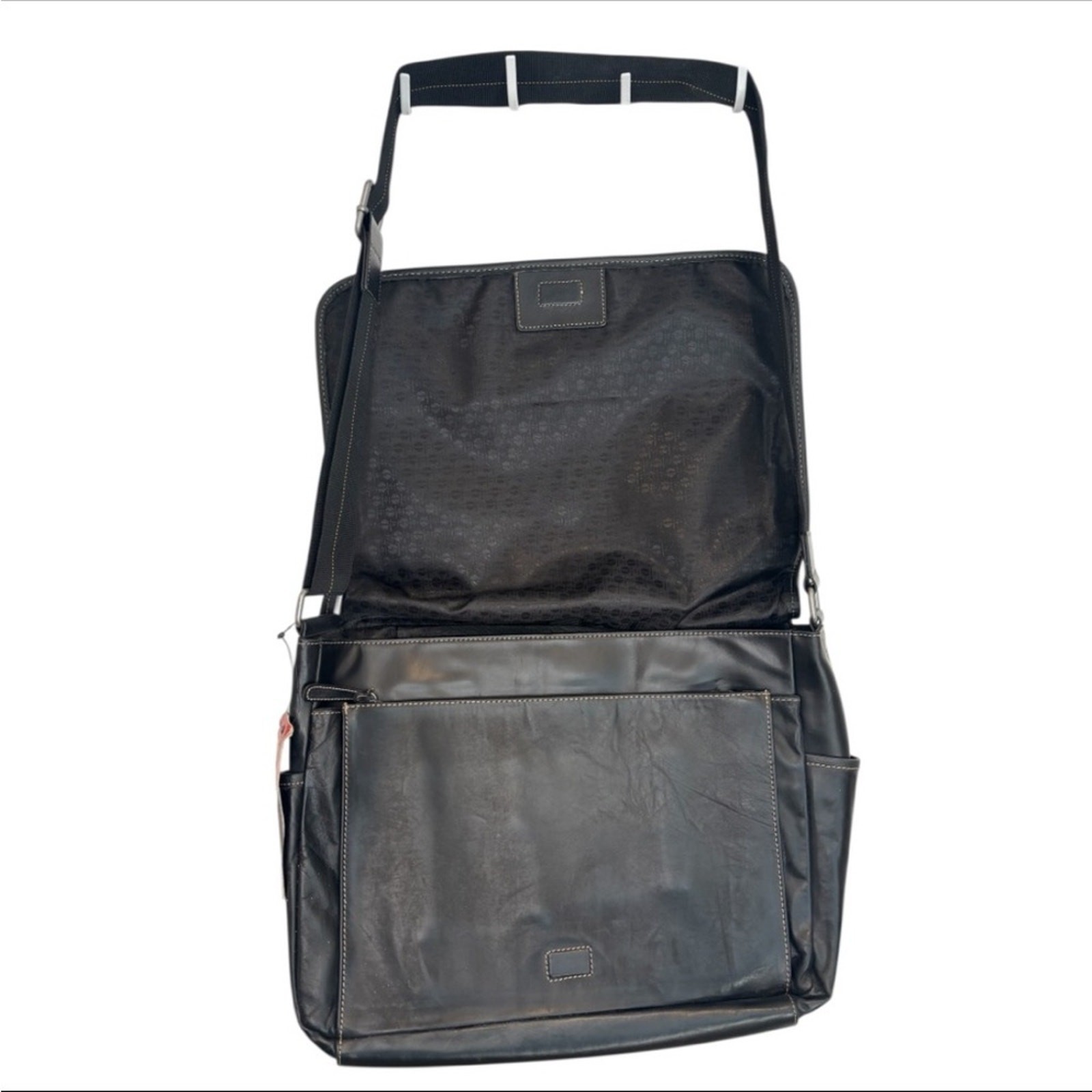 NWT Perry Ellis Portfolio Full Flap Black Leather Adjustable Messenger Bag