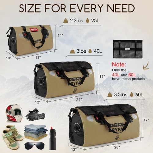Waterproof Duffel Bag – Motorcycle Dry Bag Tail Bag with Large 25L Brown