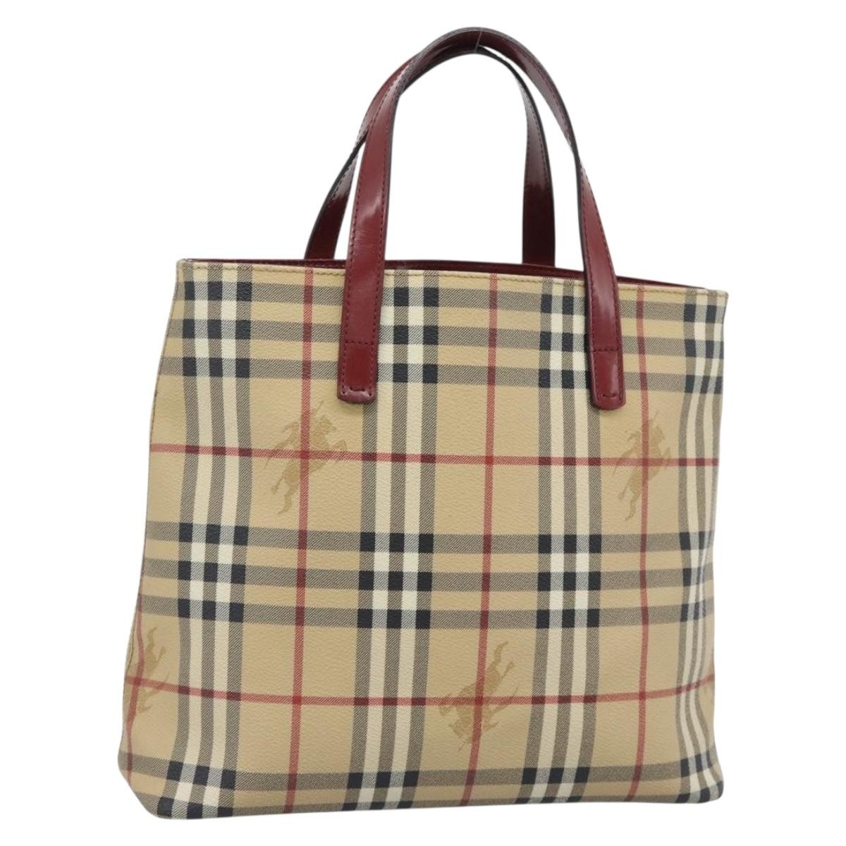 BURBERRY Nova Check Hand Bag PVC Beige Silver Auth 190798A