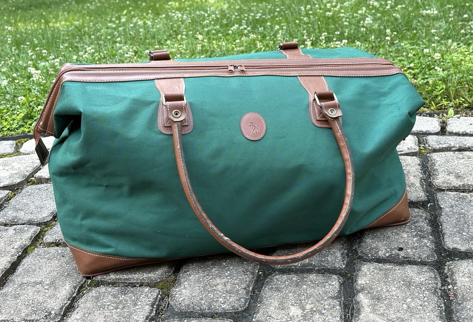 Vintage Polo Ralph Lauren Green Canvas Duffle Bag Large Tote Preppy Logo