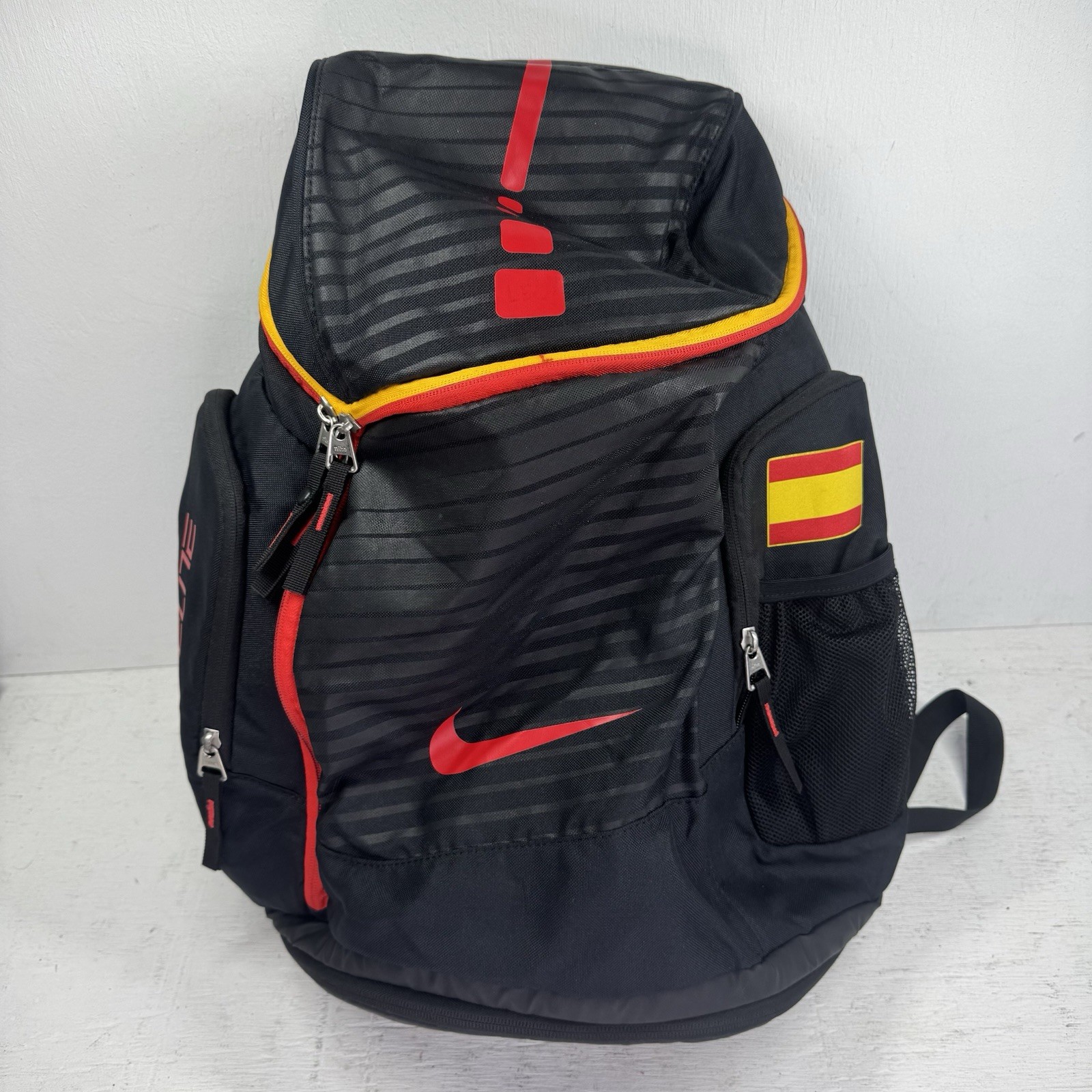 Nike Hoops Elite Max Air Tri-Zip Backpack Black With Spain Colors And Flag