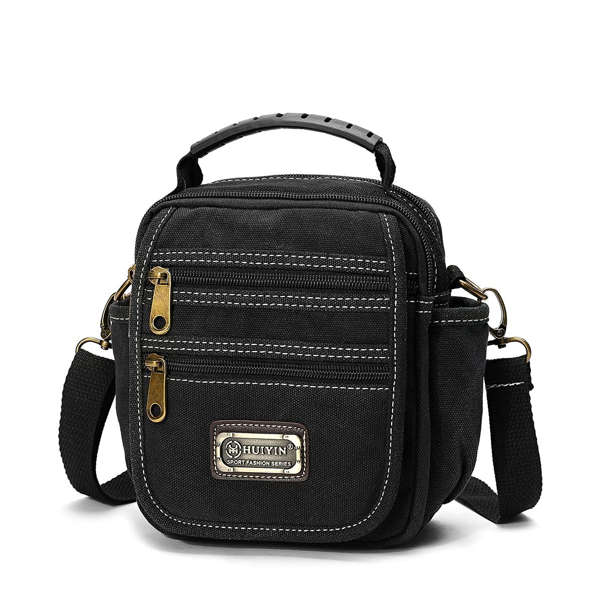 Man Small Canvas Crossbody Phone Purse Bag Mini Messenger Waist Black