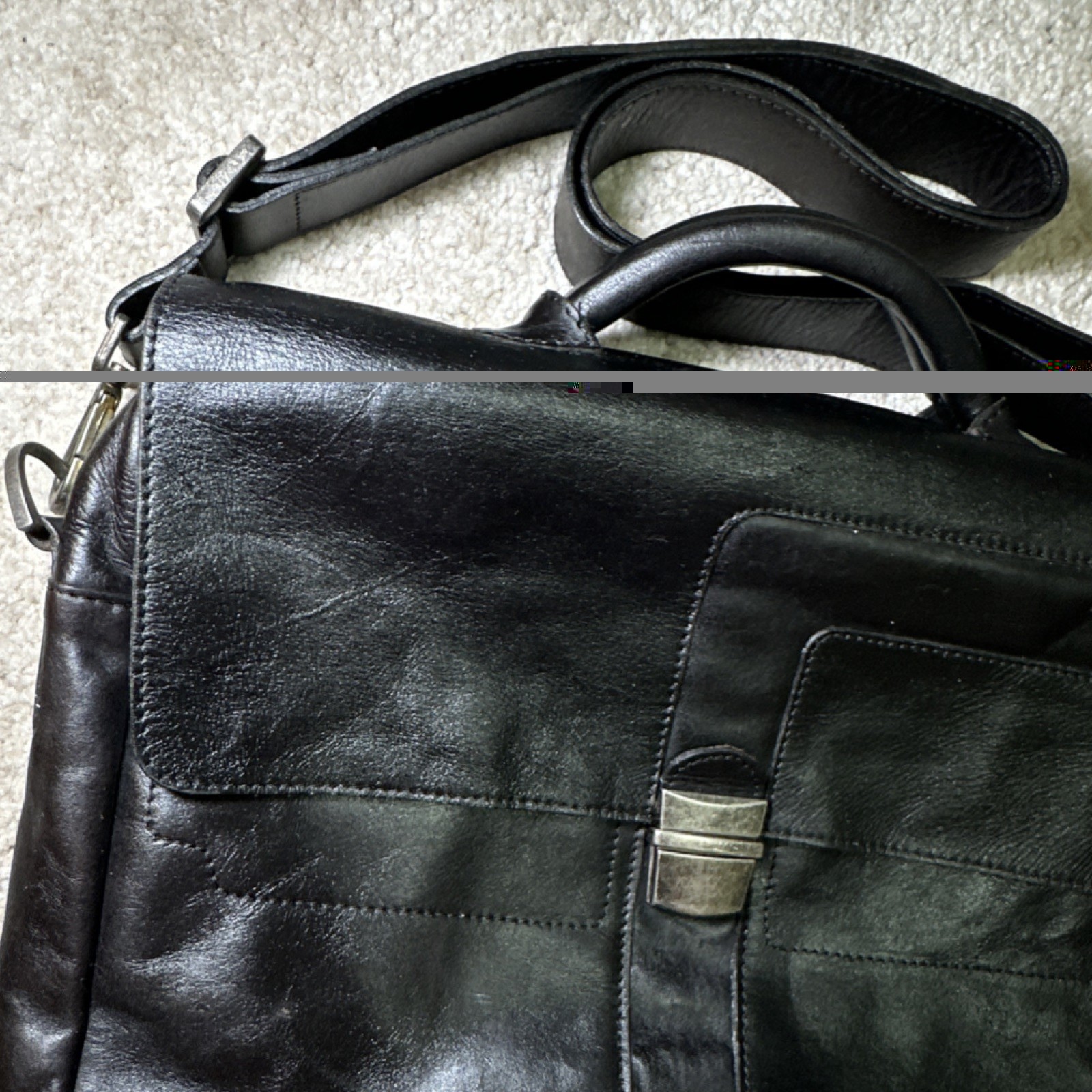 Velez Black Briefcase/Document Case Shoulder/Crossbody Strap Zip Buckle