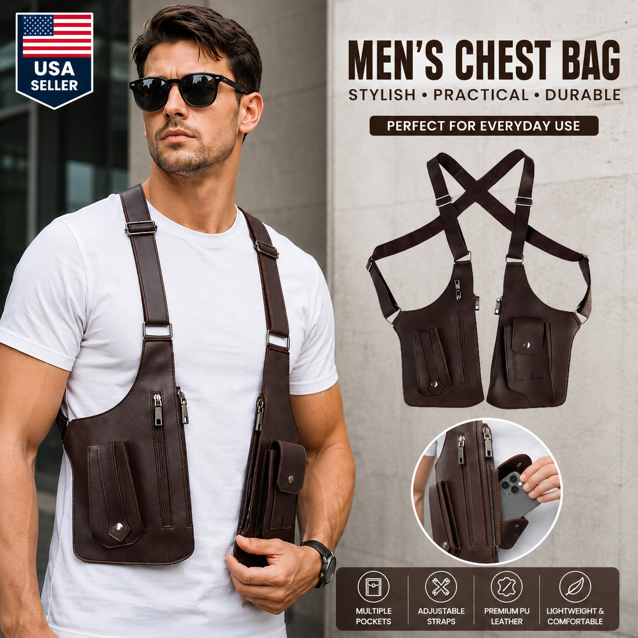Adjustable Anti-Theft Underarm Shoulder Bag PU Leather Wallet Holster Bag