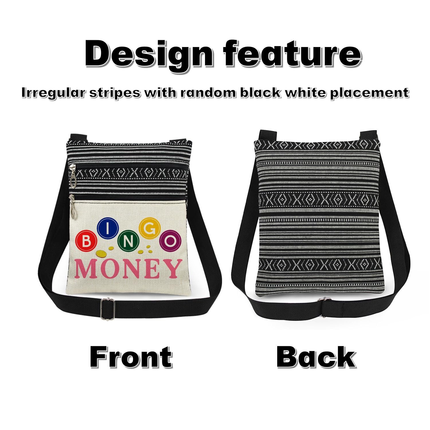 Colorful Bingo Money Print Adjustable Strap Crossbody Bag Bingo Game Gold Coi…