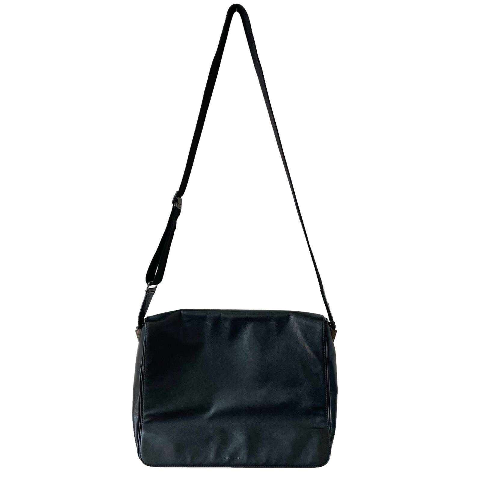 Givenchy Cowhide Leather Messenger Bag Black Designer Office AS IS DAMAGED READ