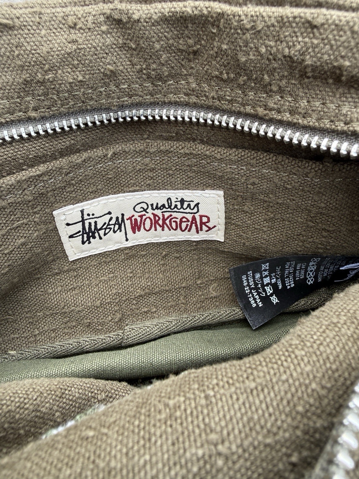 Stussy Workgear Dyed Goods Canvas Needle Punch Crossbody Bag Olive Green NWT