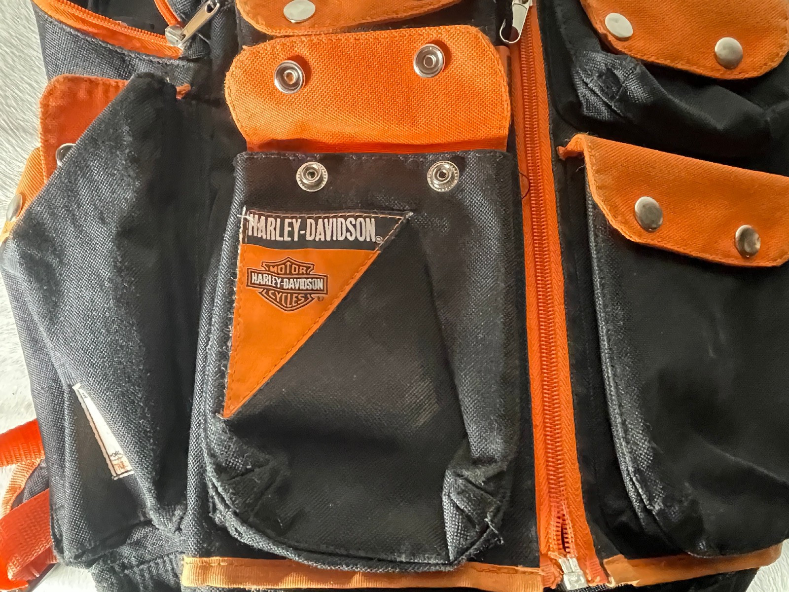 Harley Davidson Backpack 19 x 15 in Black Orange Zip Pockets Embroidered
