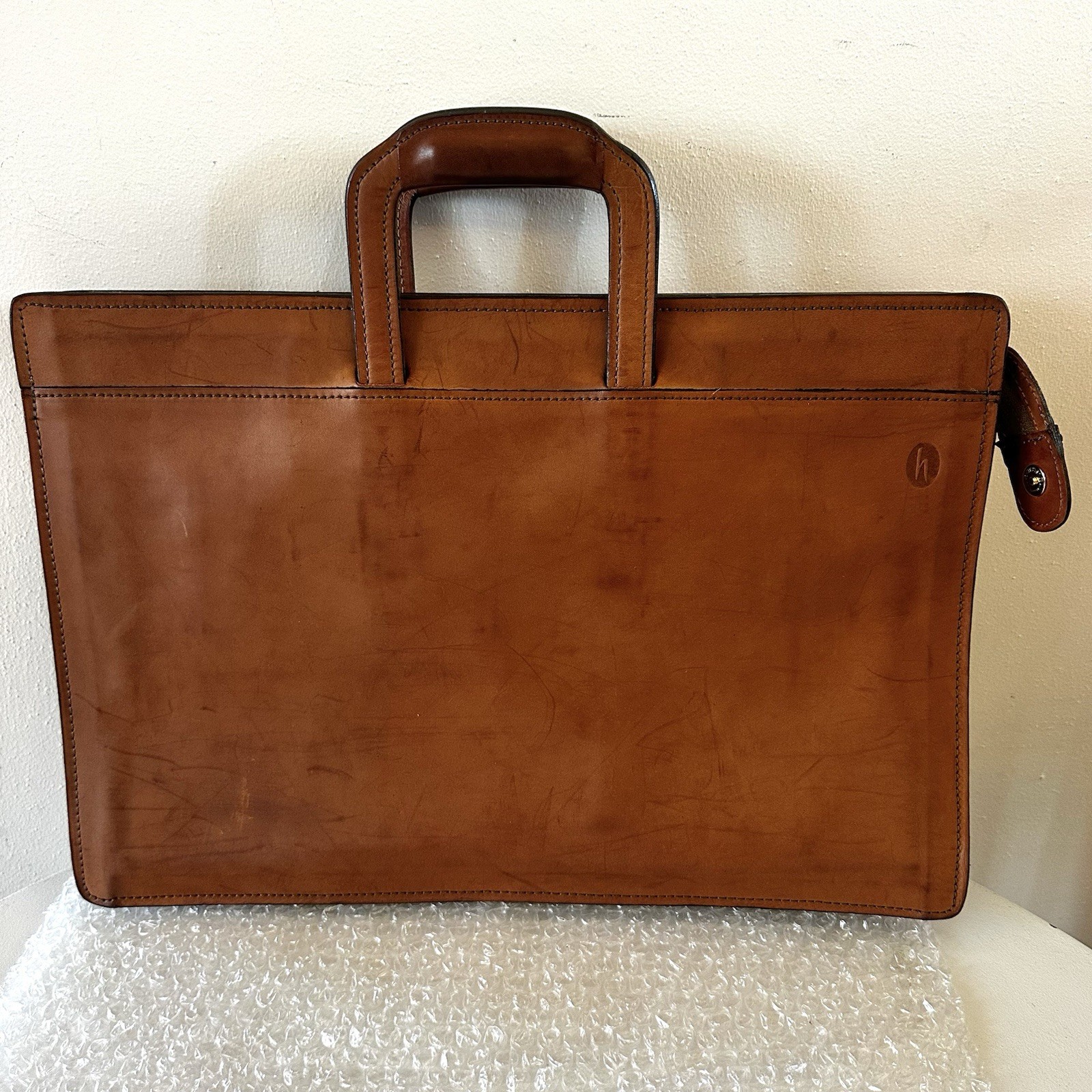 HARTMANN LEATHER ATTACHE PORTFOLIO BRIEFCASE Belting (Tan) Retractable Handles