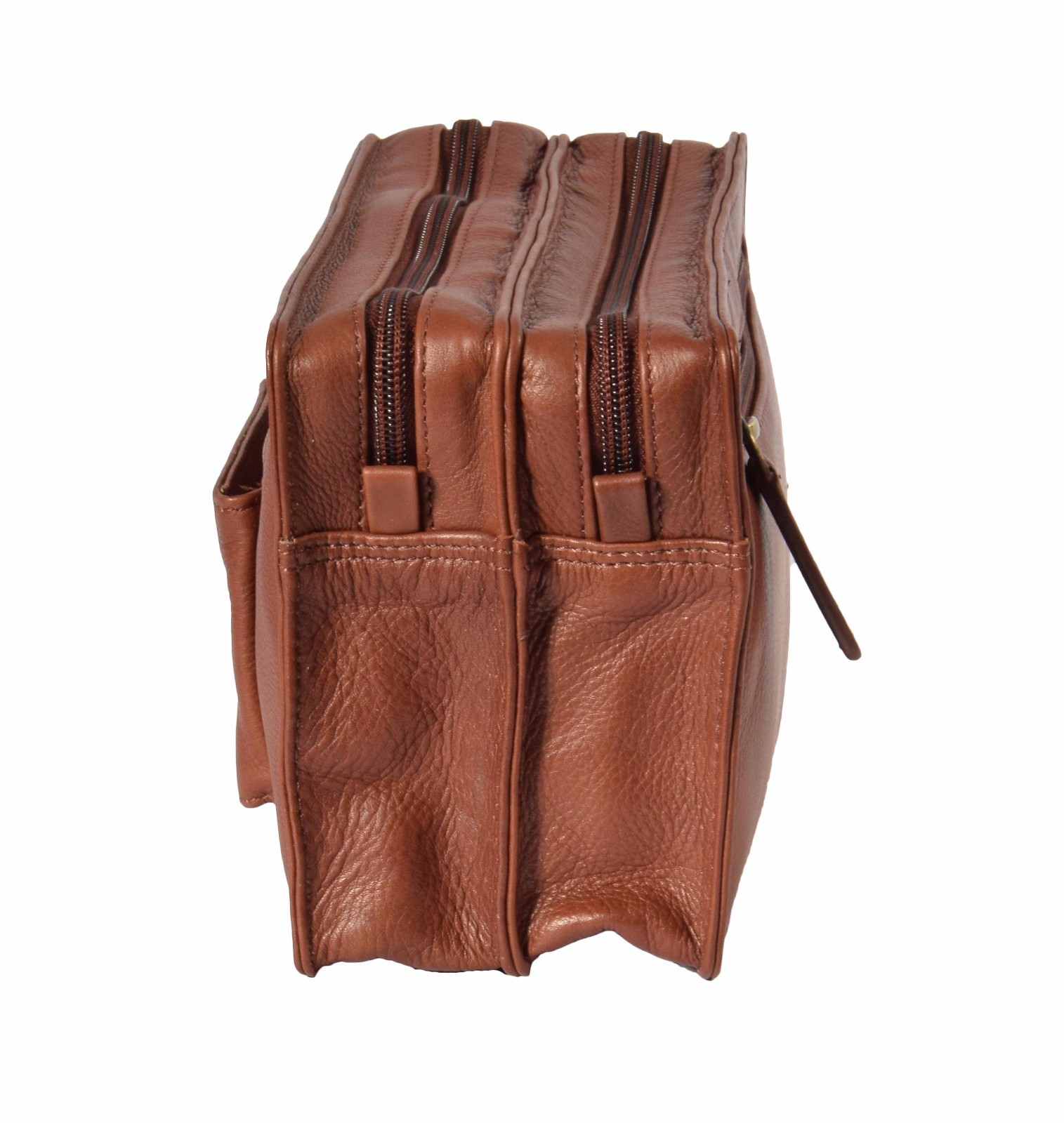 Mens Wrist Leather Bag Multi Zip Clutch Grab Mobile Money Travel Purse Brown
