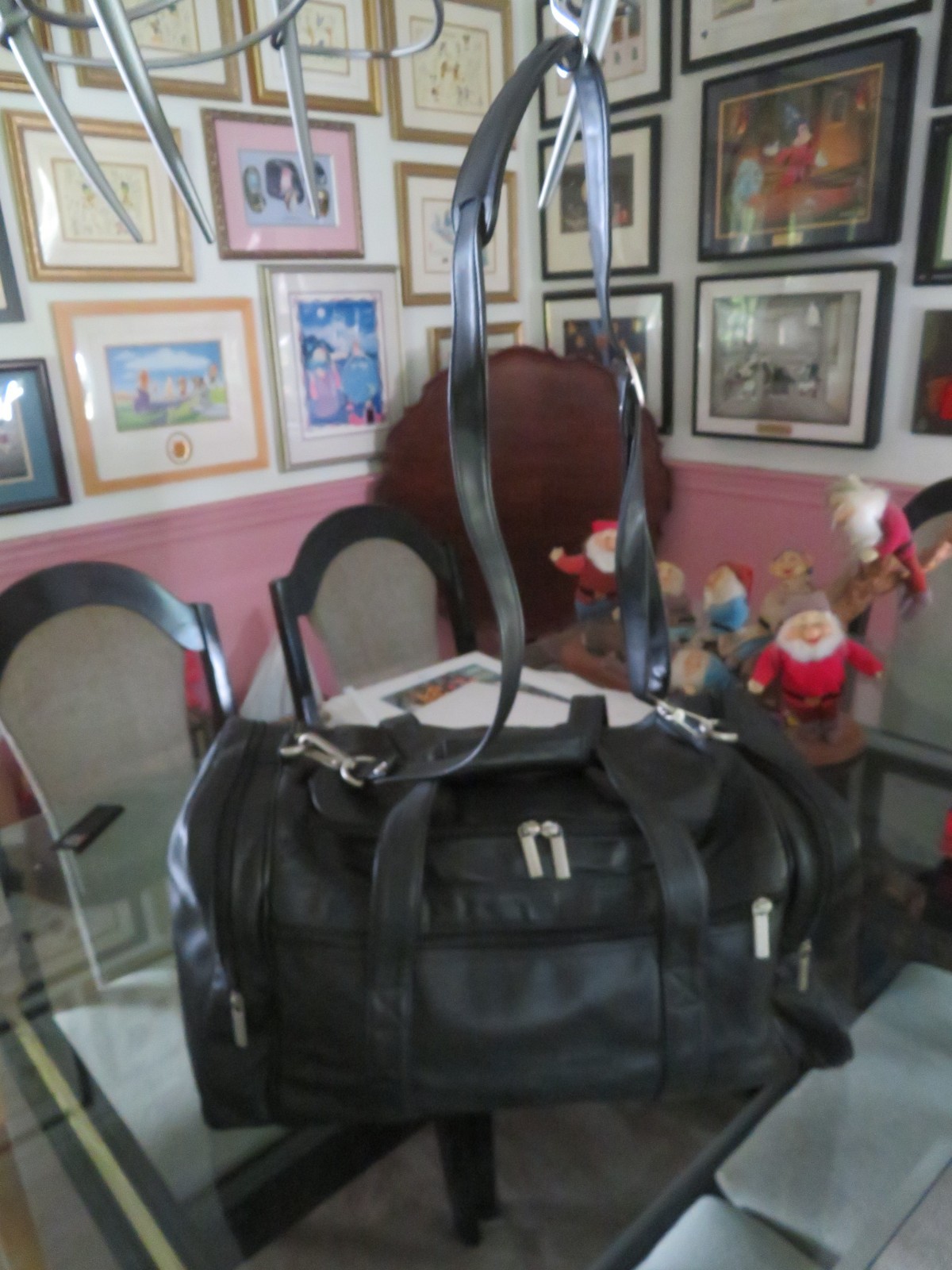 LEEDS Black Genuine Leather Duffel Bag Carry on Travel Gym Weekender 19”