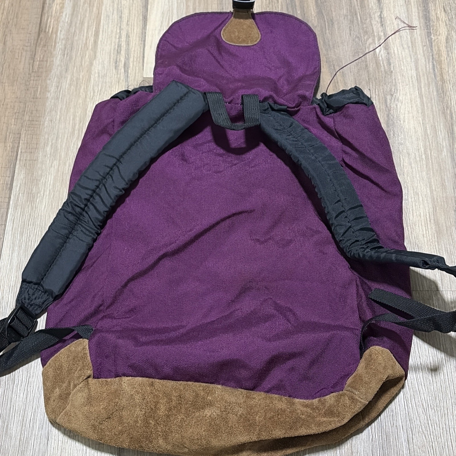 VINTAGE Jansport Backpack Purple Leather Bottom USA Made 90s Bag School Travel