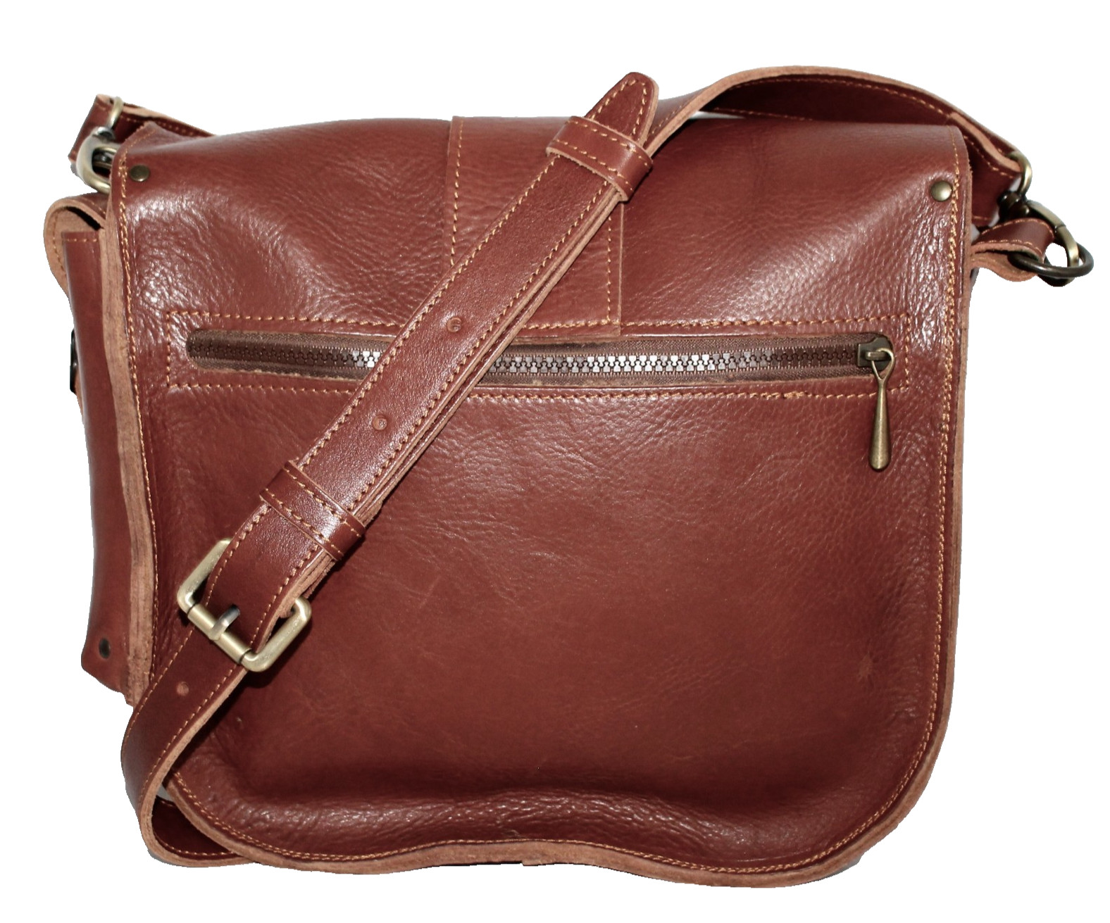 MASSIMO TIROCCHI River Bag Fishing Messenger Crossbody Brown Italian Leather