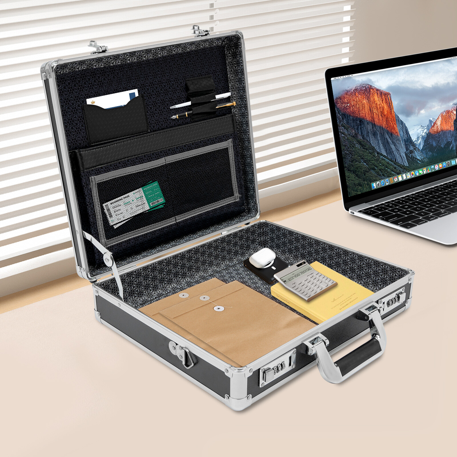 Black Dual Combination Locks Briefcase Business Briefcases for Men&Women