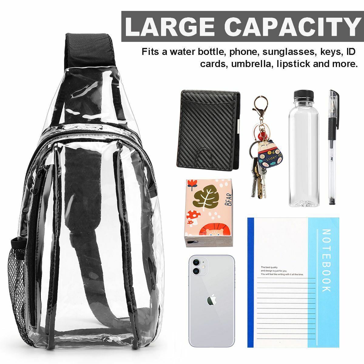 2Pcs Clear Sling Bag Stadium Approved Mini PVC Crossbody Shoulder Backpack Chest