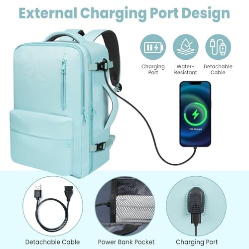 35L Travel Backpack – 180° Open Design, Multi-Pockets, USB Port, Laptop Compartm