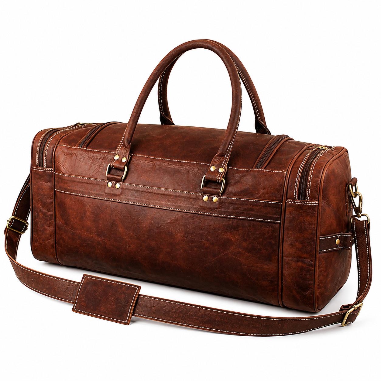 Large 24 Inch Leather Weekender Bag Mens Vintage Brown Duffle Travel Luggage