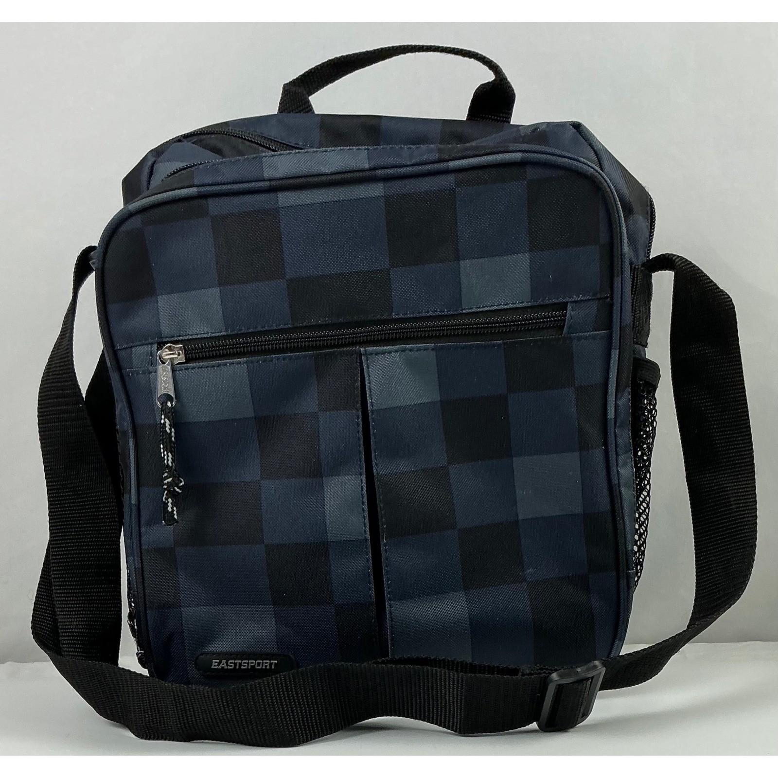 Eastsport Crossbody Bag Messenger Shoulder Bookbag Checkered Pattern Blue Black