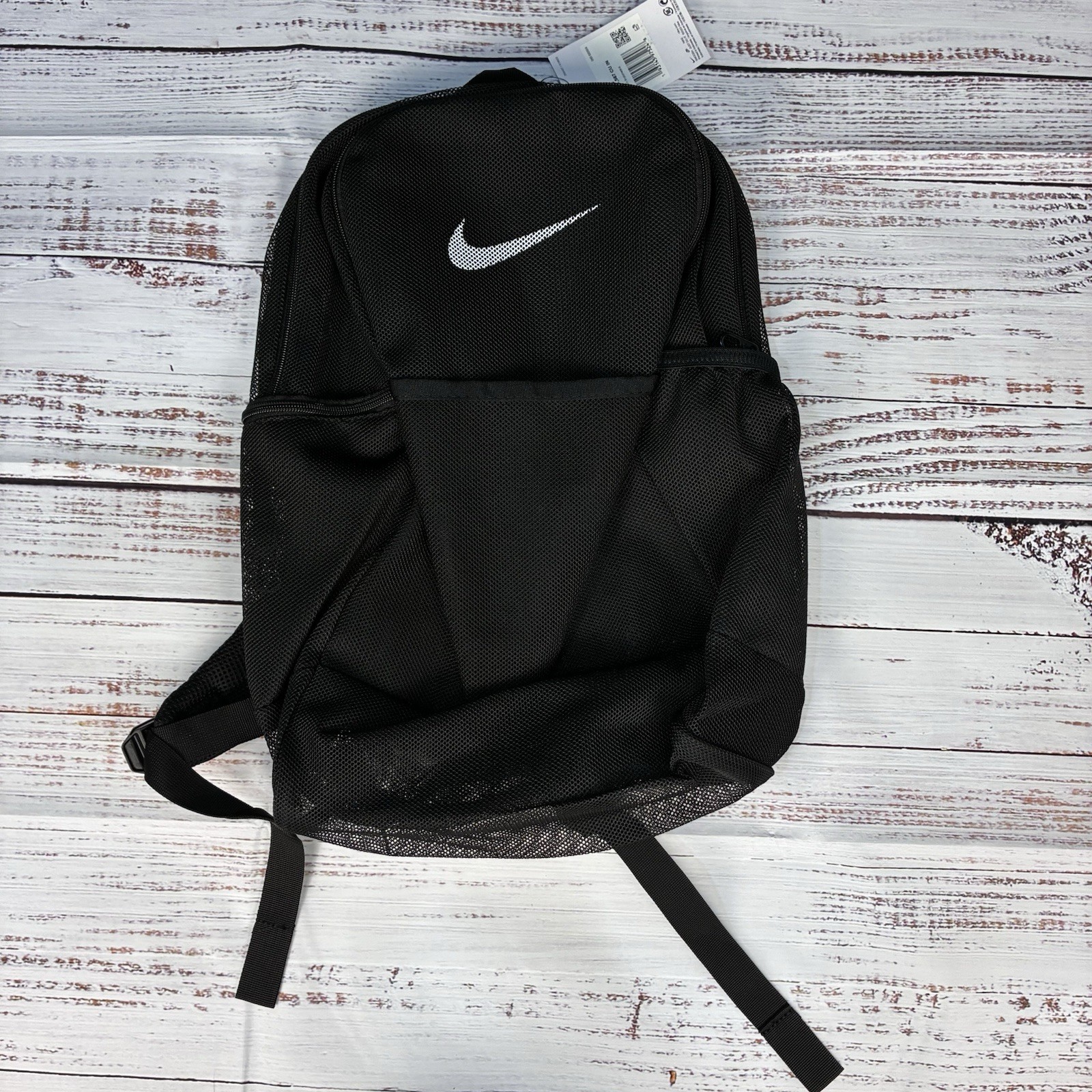 Nike Mesh Backpack Black White School Stadium Gym Bookbag BA6050-010 NWT