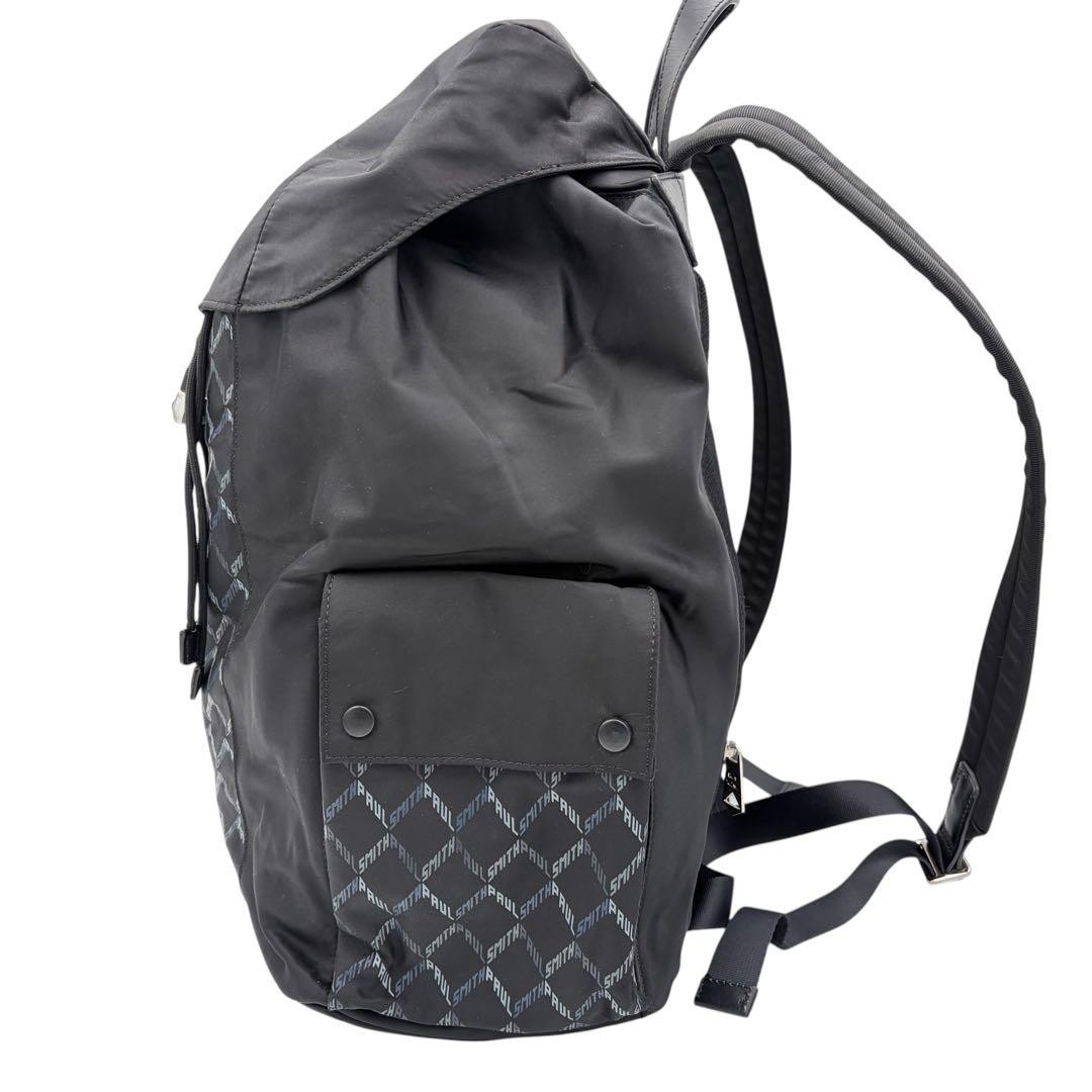 Paul Smith Branded Monogram Backpack Black Leather Nylon 42cm Mens Auth