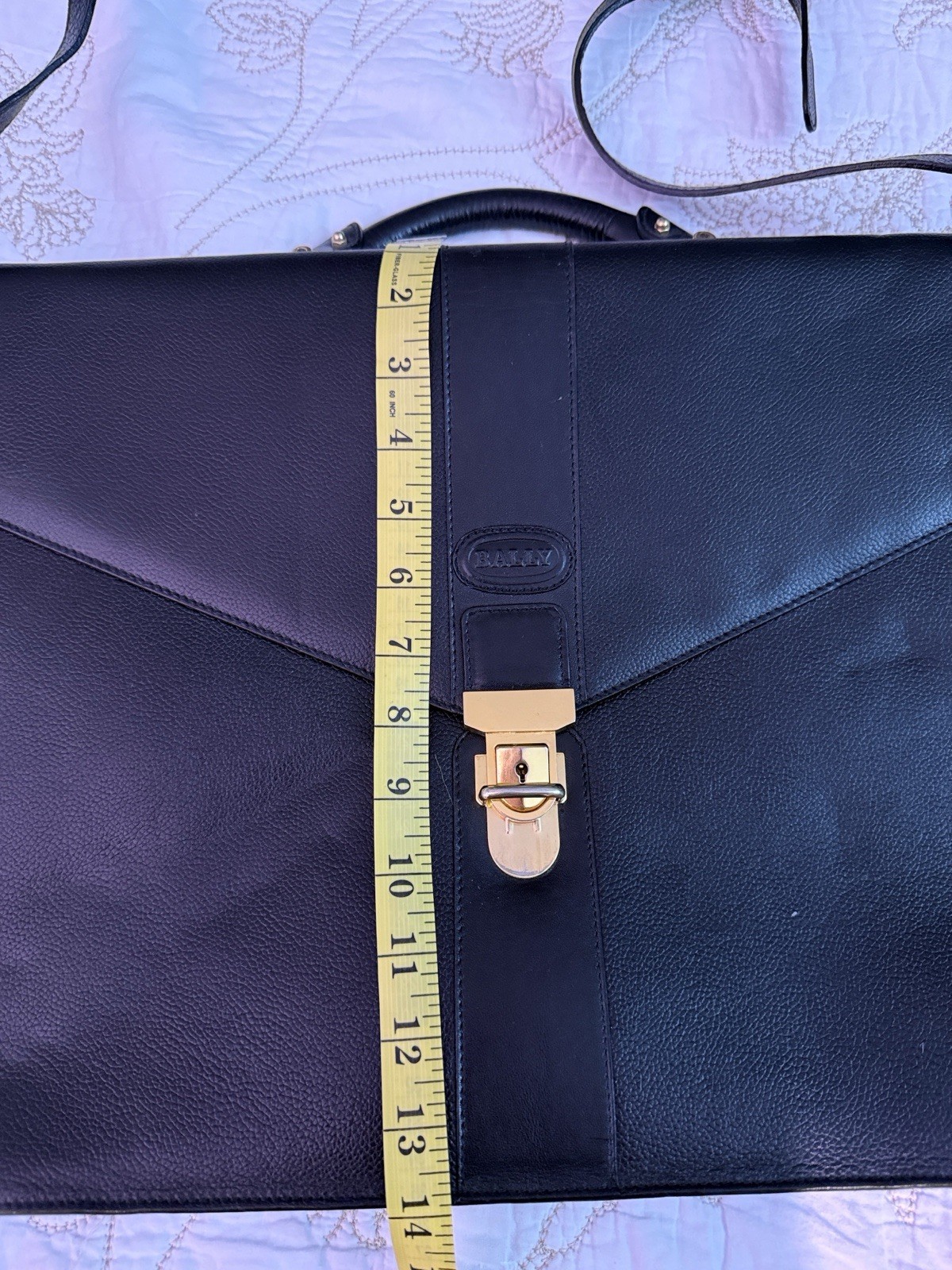 Bally Black Briefcase Document Case Detachable Strap Top Handle Push Lock Men