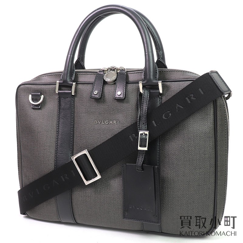 BVLGARI Weekend Briefcase Small Gray Black 2way Shoulder Men Business Bag 32541