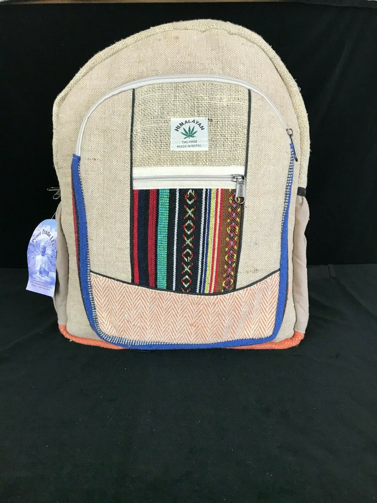 Himalayan THC free Nepal Hemp padded Hand made school backpack book bag New tags