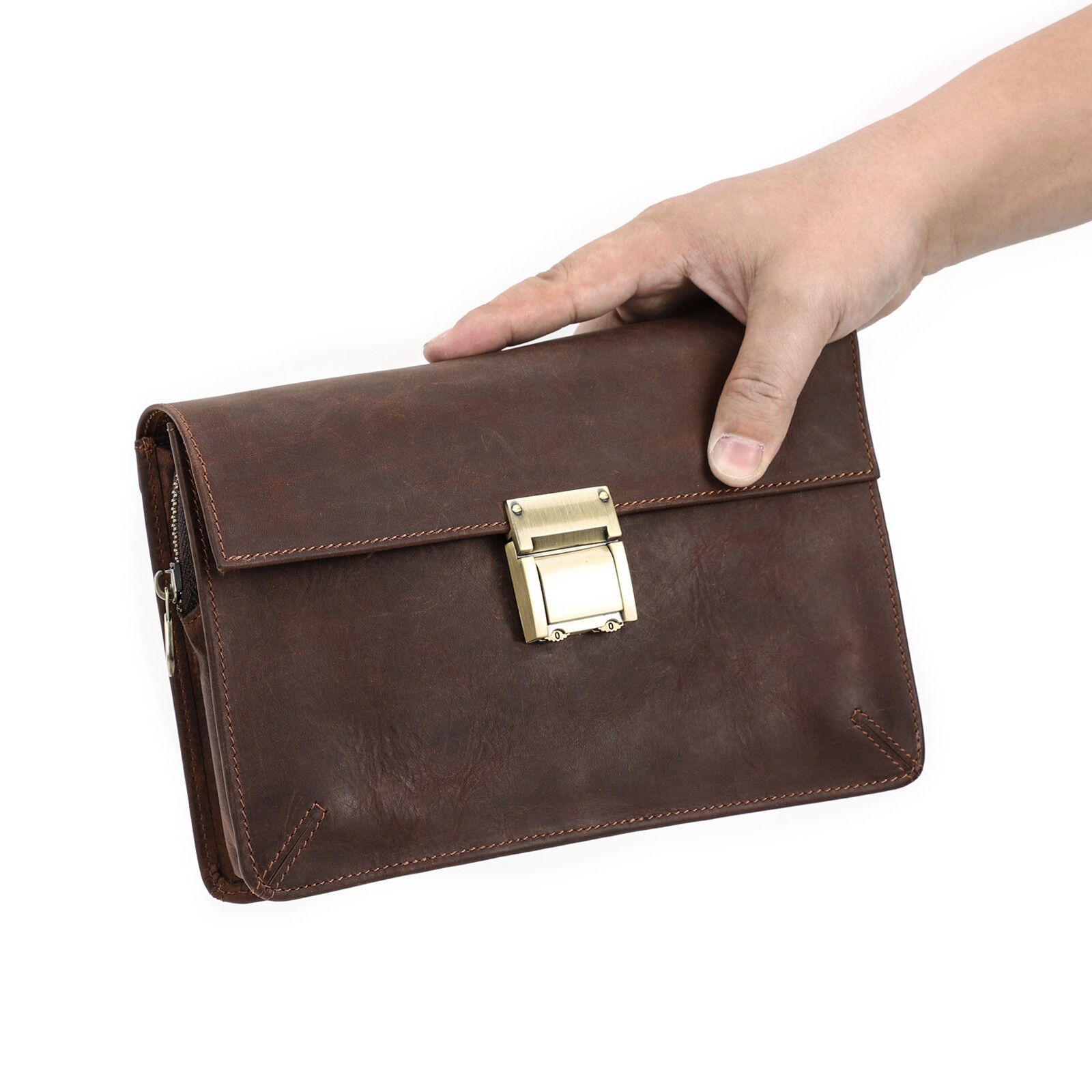 Hot Men Genuine Leather Clutch Bag Wallet Cellphone Organizer Combination Lock