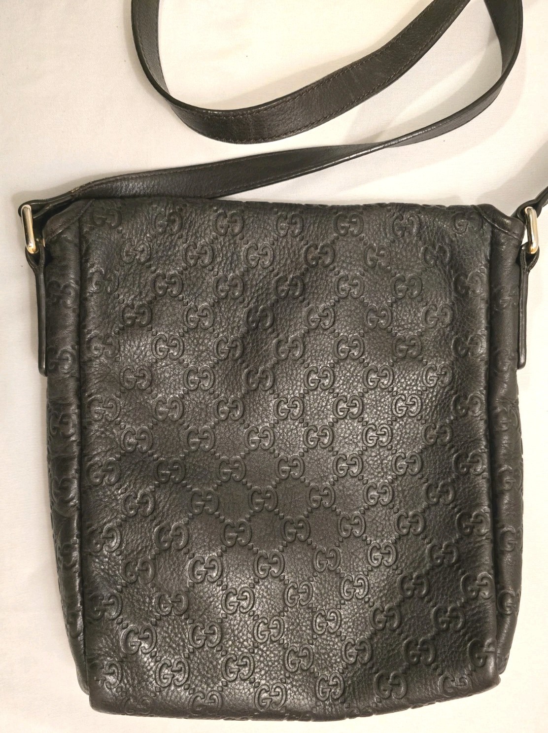 Gucci Guccissima Brown Leather Messenger Crossbody Bag Flap Italy Authentic